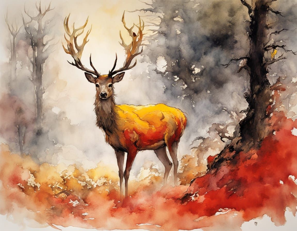 Ethereal Forest Scene in Vibrant Watercolor