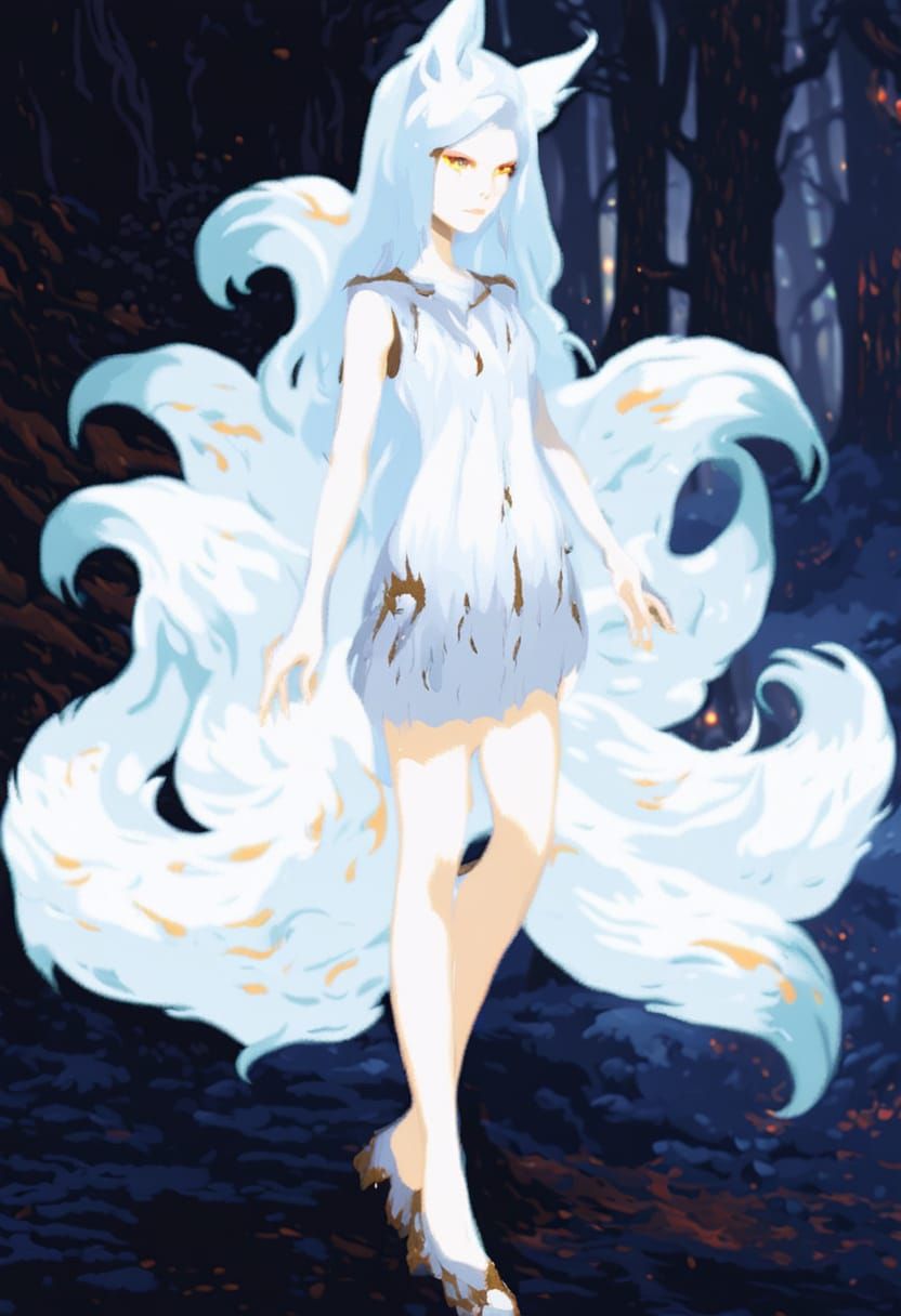 Anime Girl Ninetales in Forest Concept Art