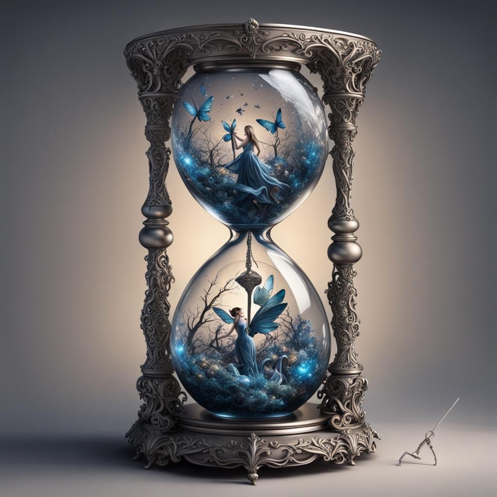 Hyperrealistic Filigree Hourglass with Fairies