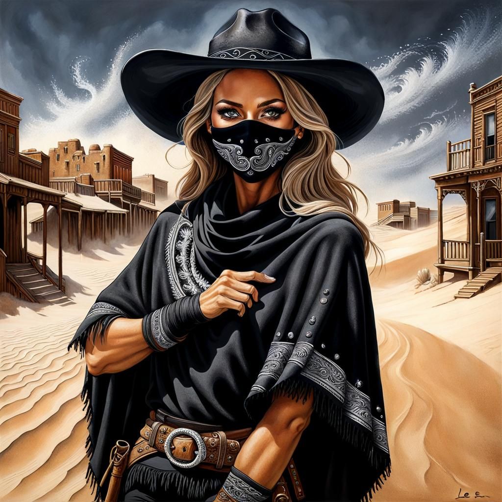 Mysterious Cowgirl in Western Town, Hyperdetailed Texture