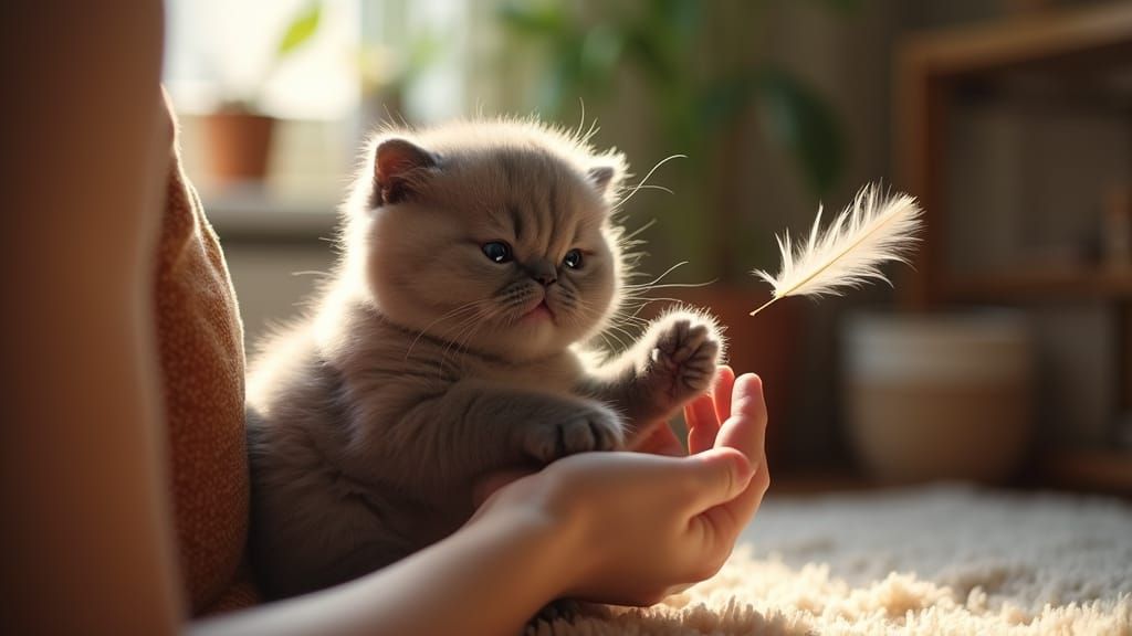 Cozy Moment with Scottish Fold Cat in Warm Living Room