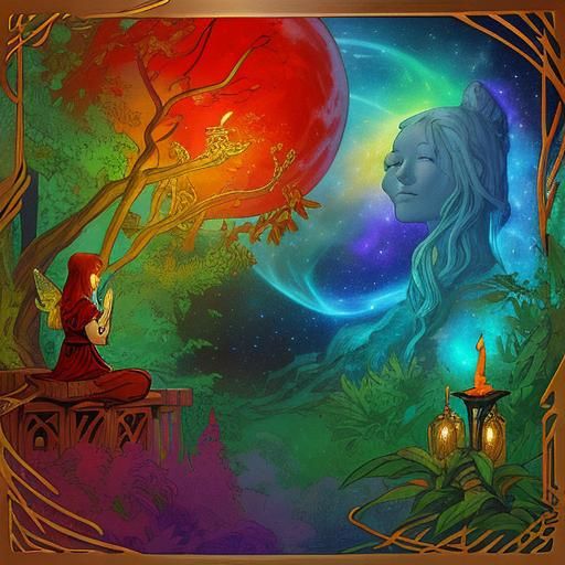 Mystical Meditation: A Surreal Cosmic Illustration