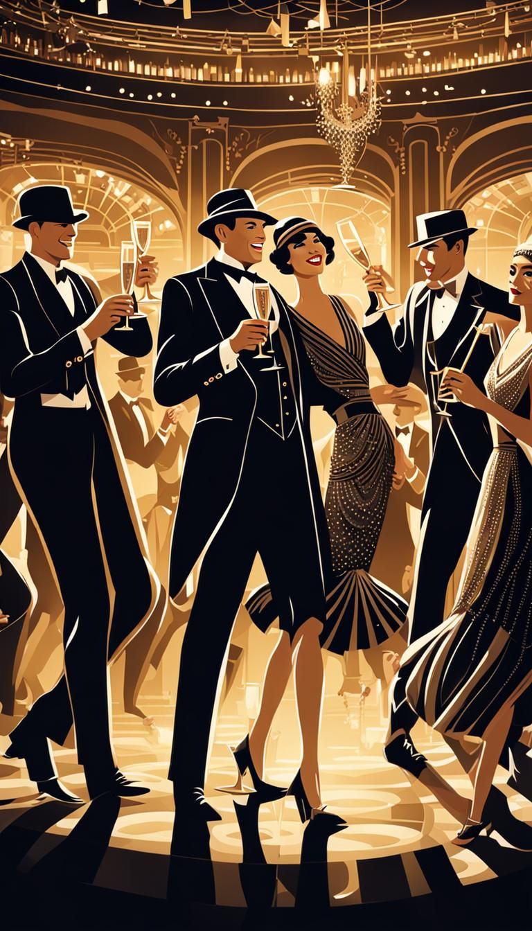 Roaring Twenties Celebration in a Speakeasy Illustration