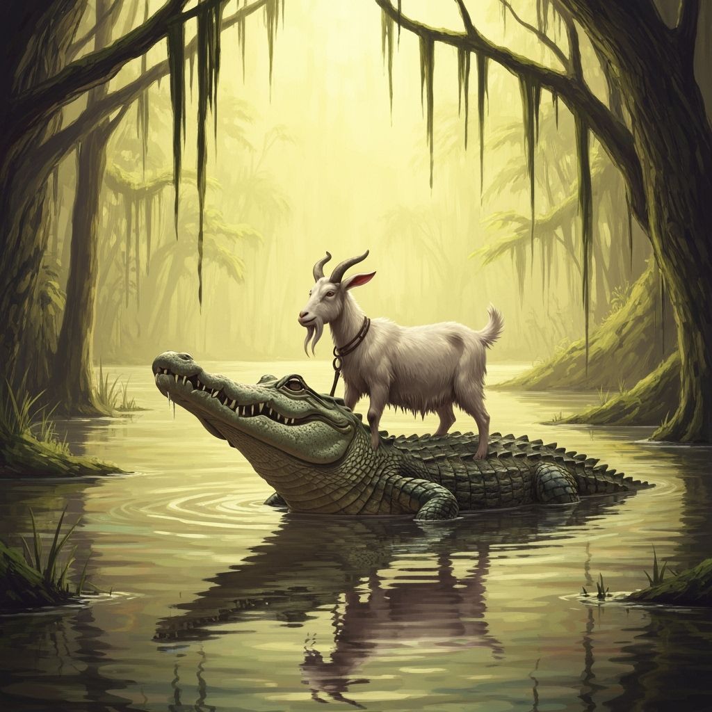 Alligator Gives Goat a Ride Across Swampy River