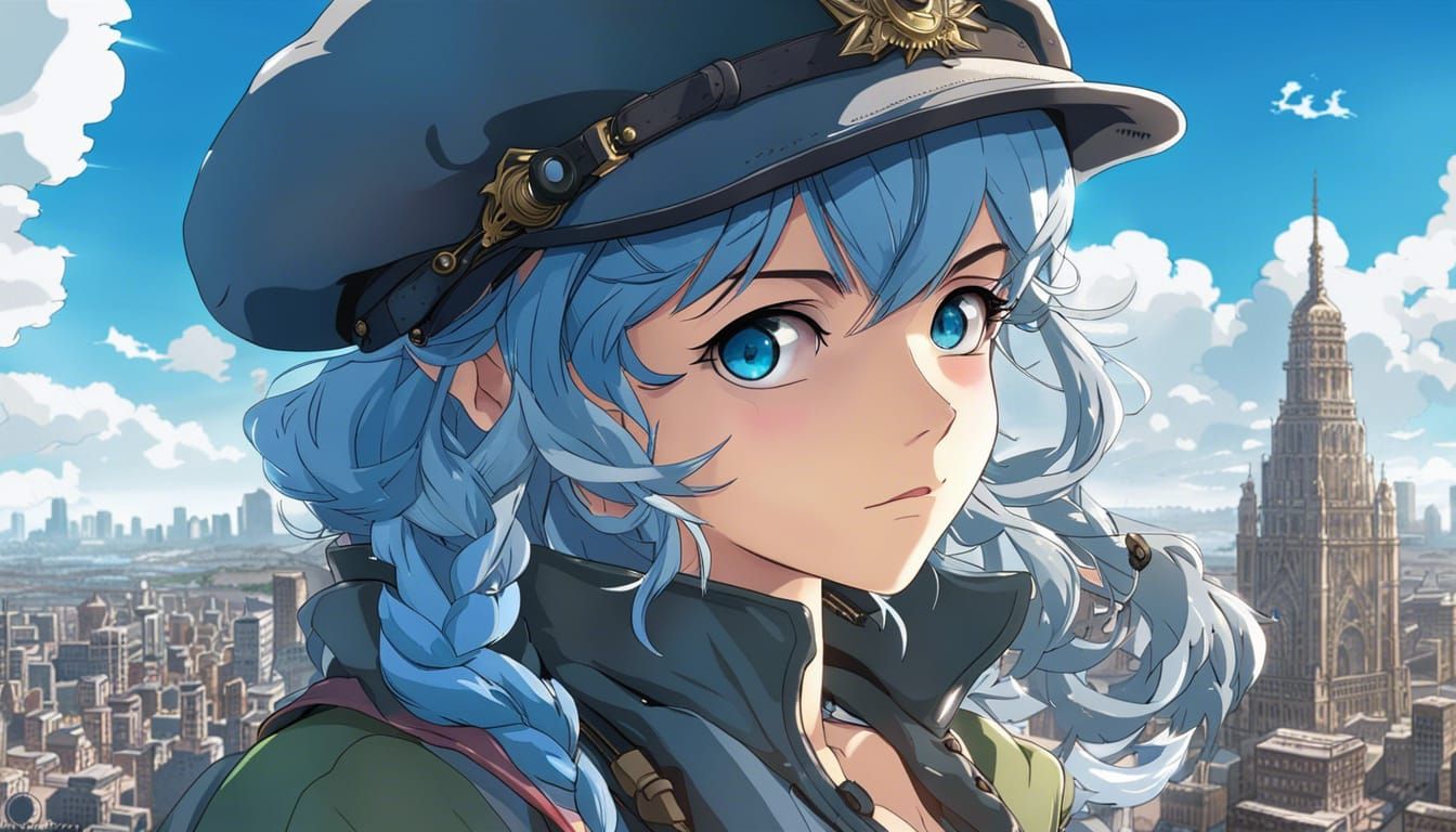 Dieselpunk Anime Girl with Braids in Ghibli Style
