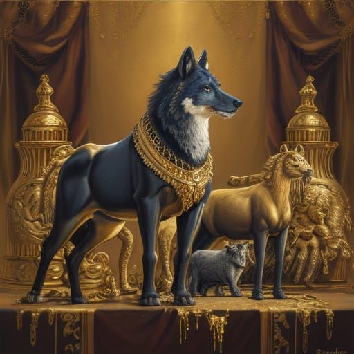 Oil and gold animals