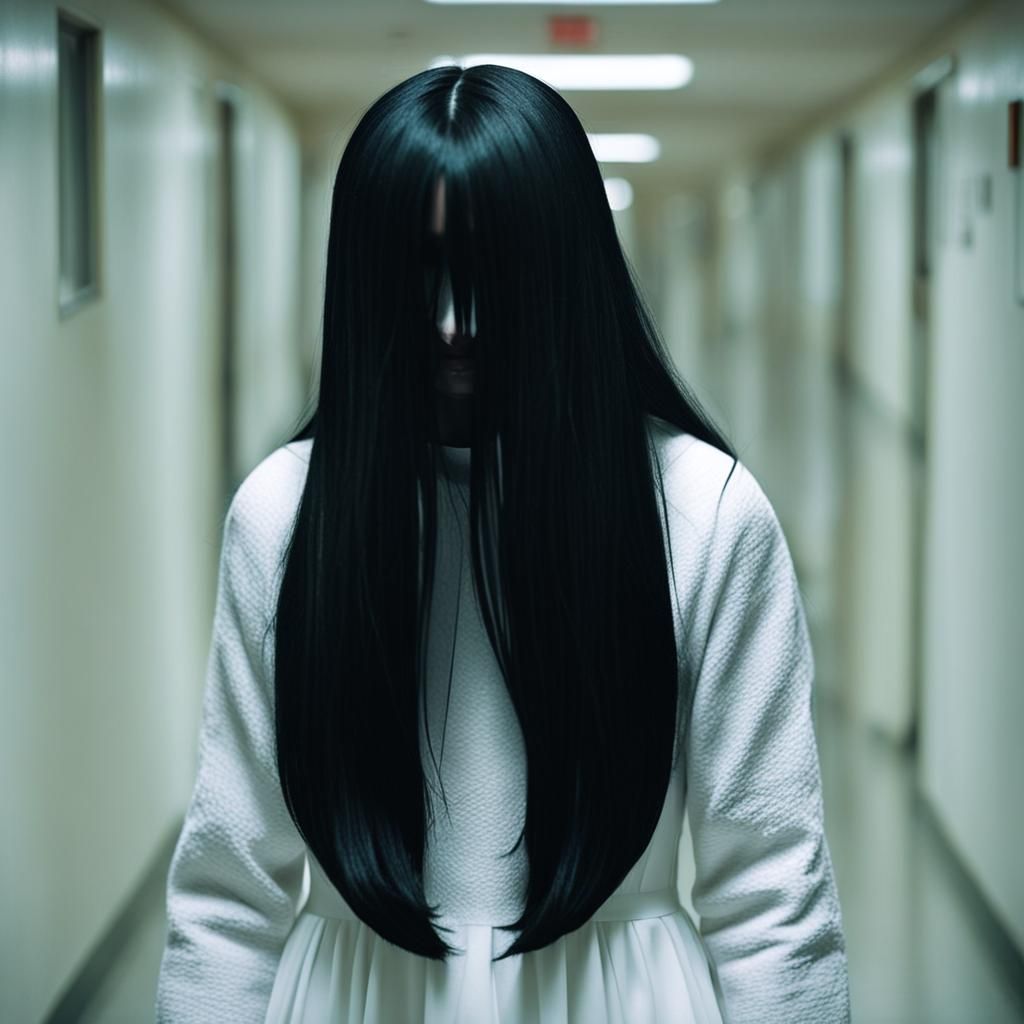 a creepy photo creepy, scary, woman, long black color hair c...