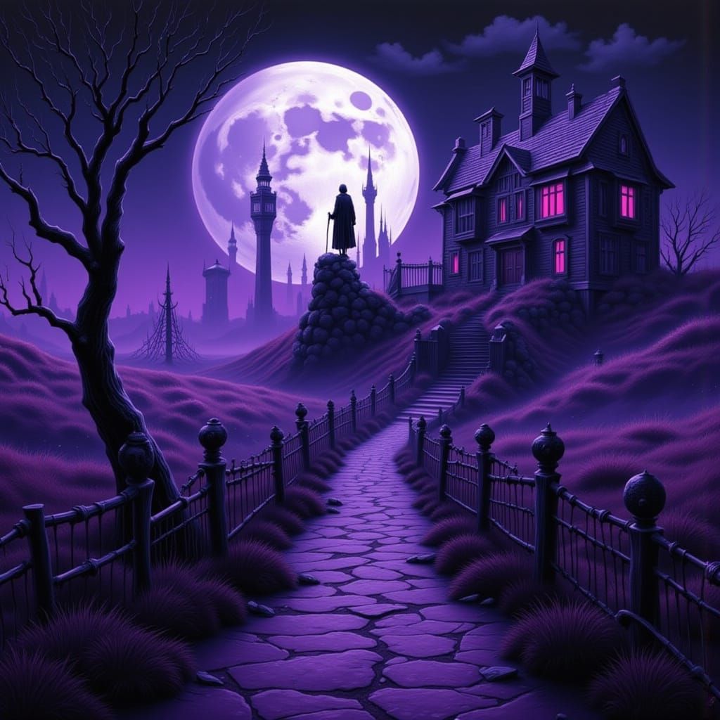 Surreal Full Moon with Eerie Purple Shadows