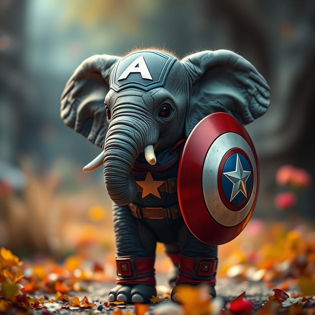 Majestic Baby Elephant in Captain America Costume
