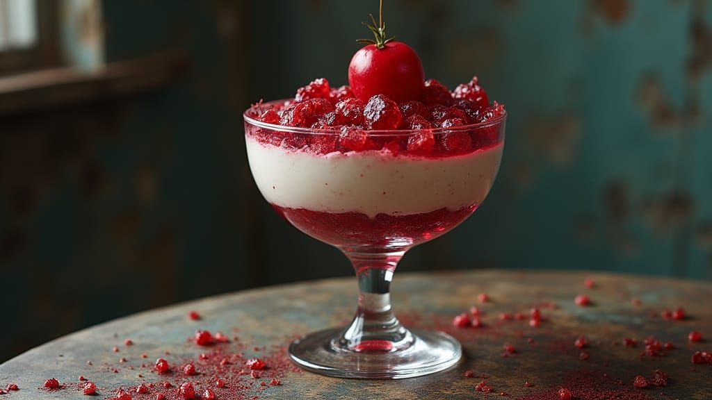 Surreal Dessert in Glass with Biomechanical Style