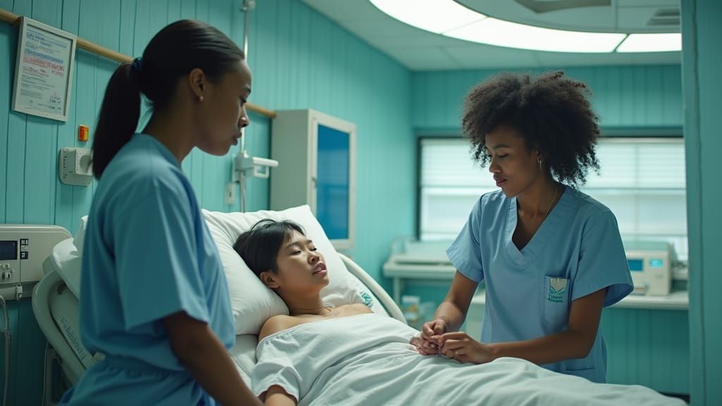Diverse Nurses in Futuristic Hospital Ward