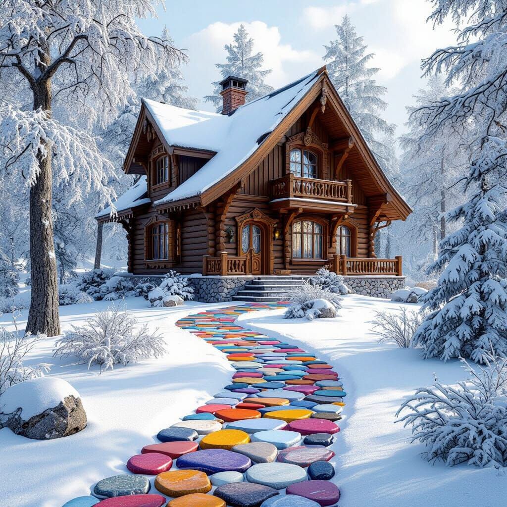 Winter Wonderland House in Detailed Matte Painting Style