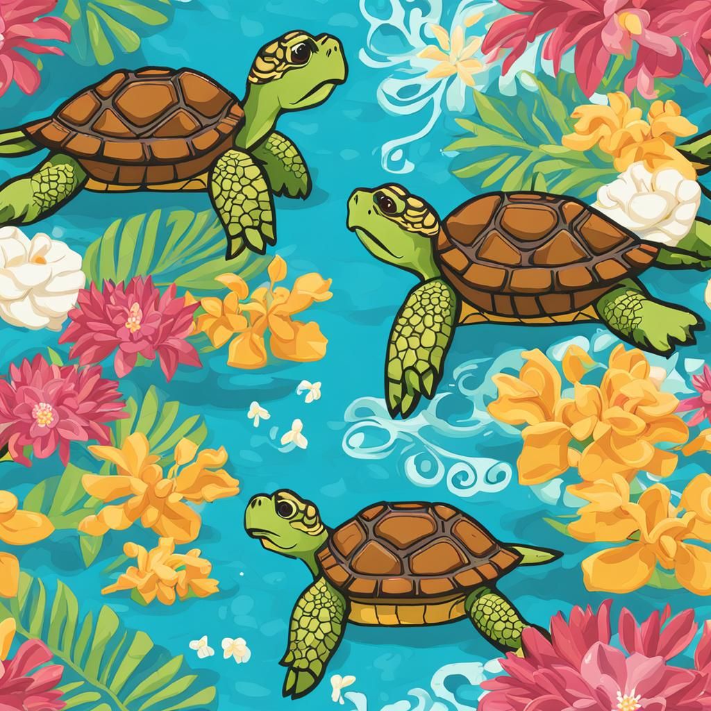 Turtles with Lei Flowers