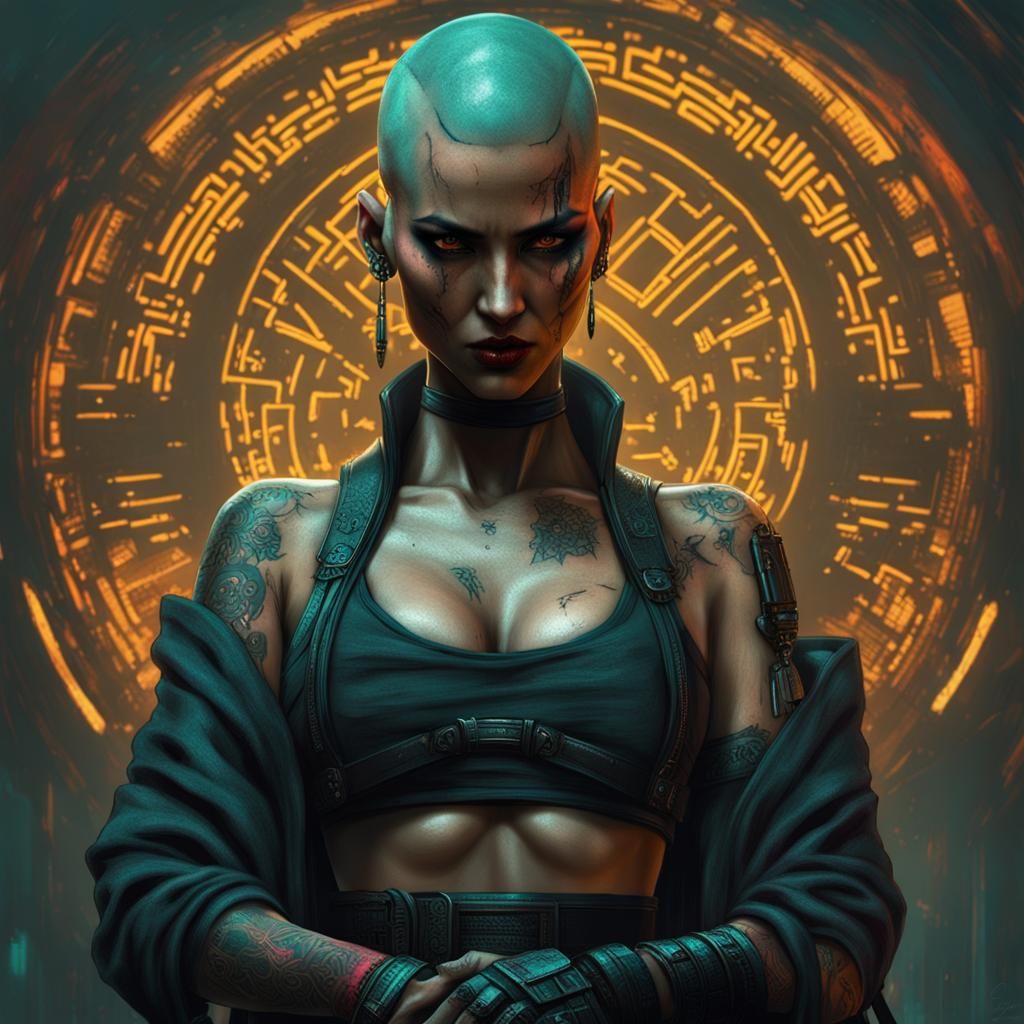 Cyberpunk Thug Leader with Scar and Tattoo