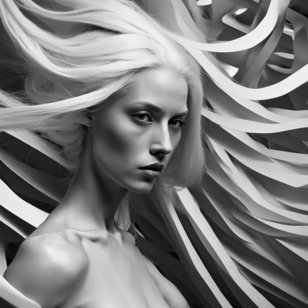 Surreal Sculpted White Hair Photography