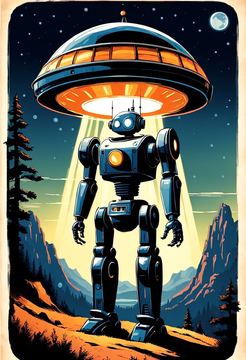 Vintage-Retrofuturistic Robot in Pulp Magazine Style