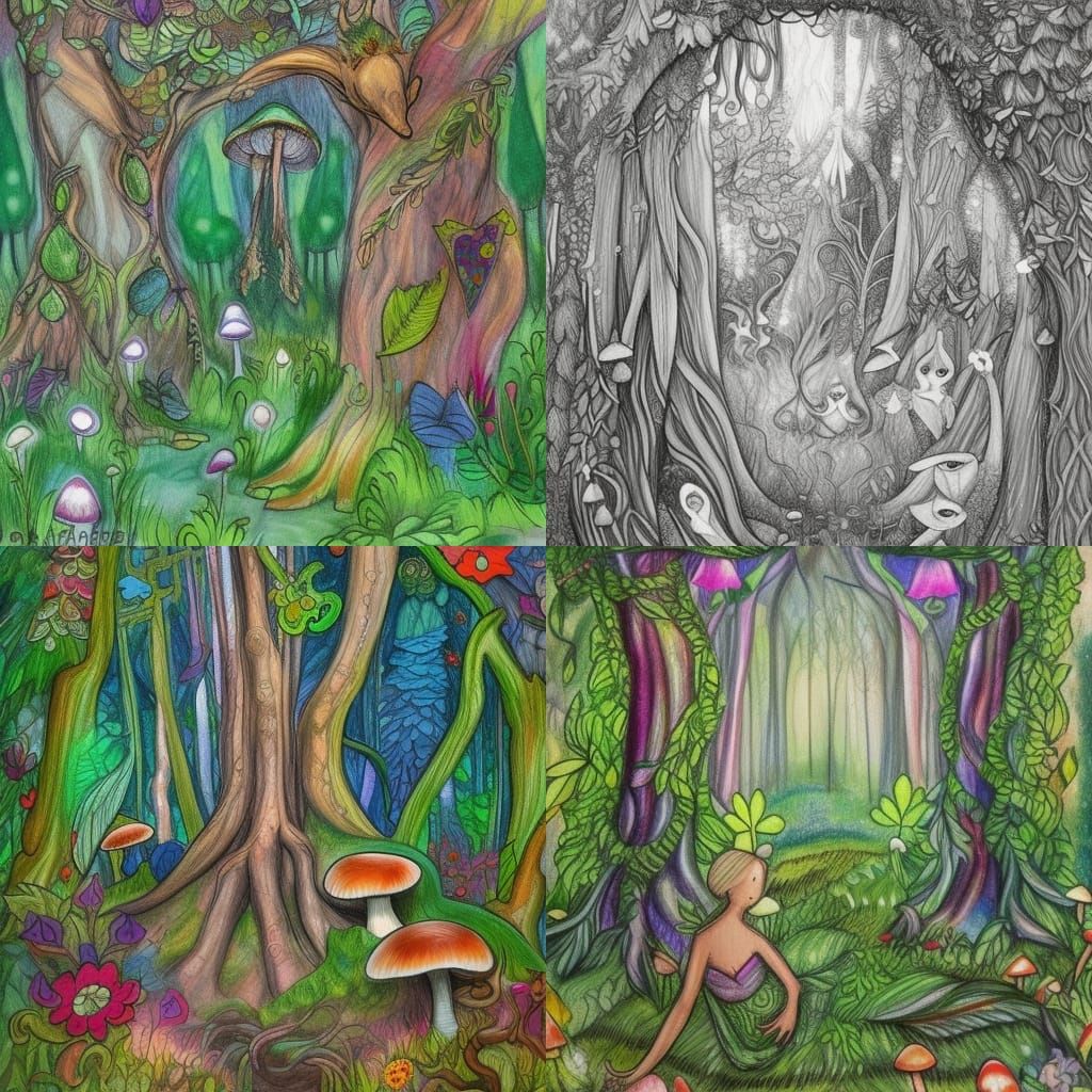 Enchanted Forest with Magical Creatures, Detailed Matte Pain...