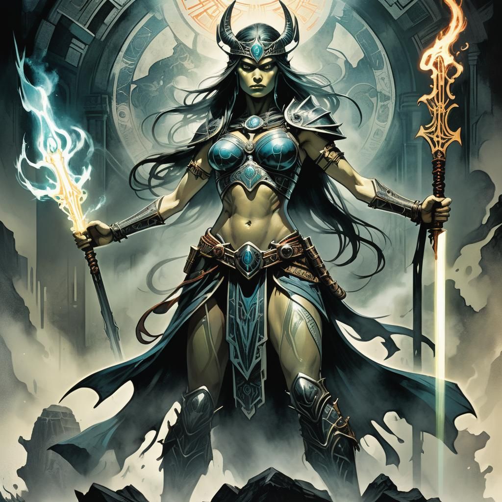 Mystical Female Warrior Summoning Ancient Powers