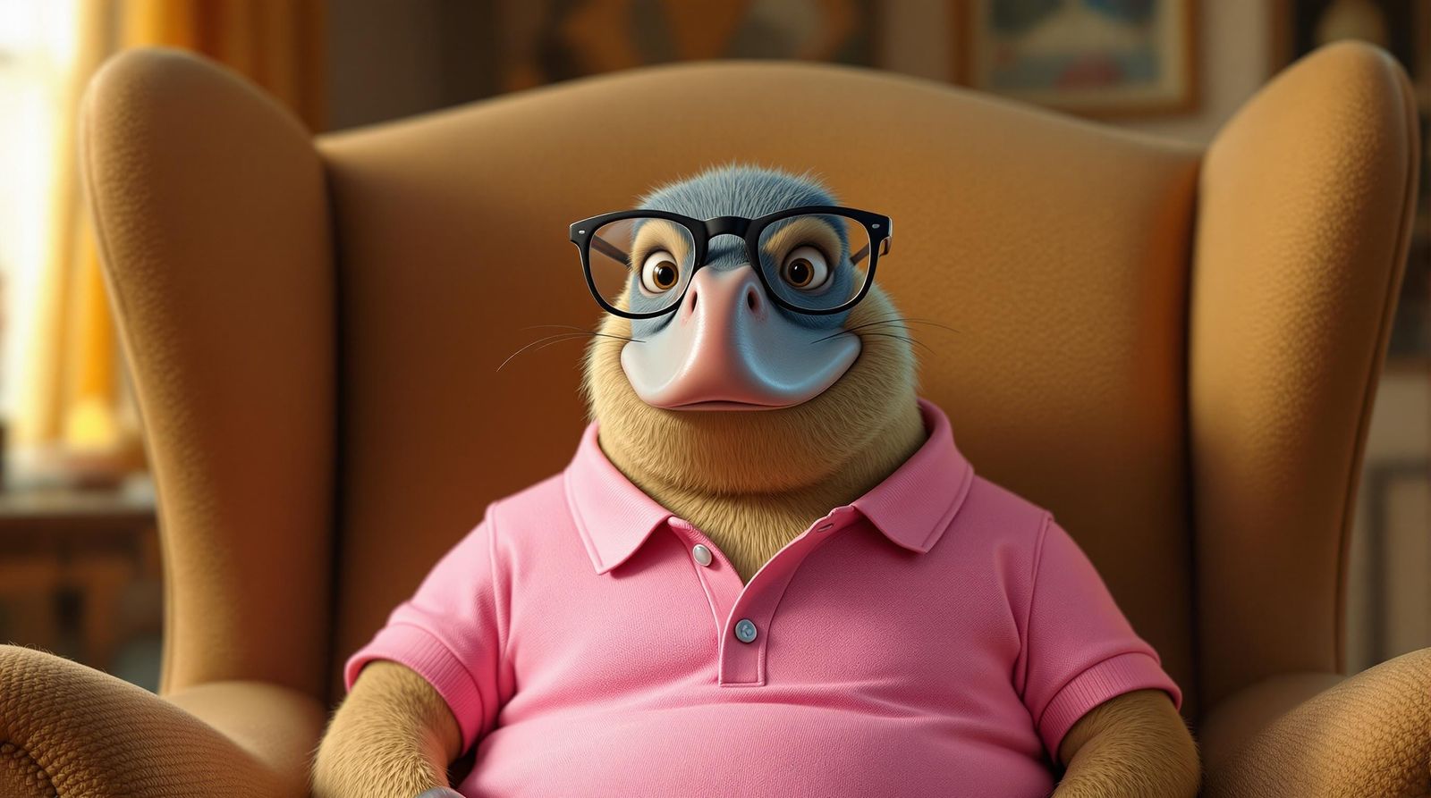 Confident CGI Cartoon Duck Bill Platypus in Polo and Glasses