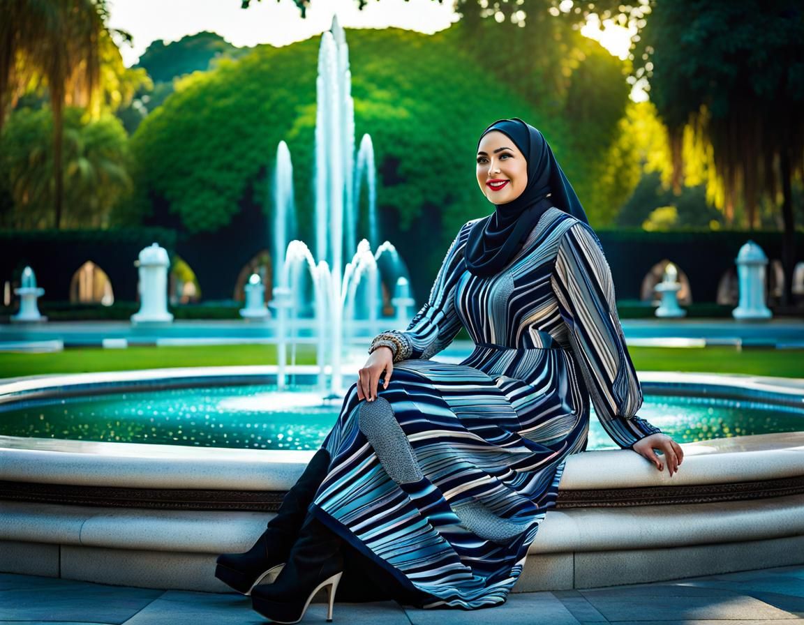 Art Deco Portrait of Woman with Hijab in Pop Art Style