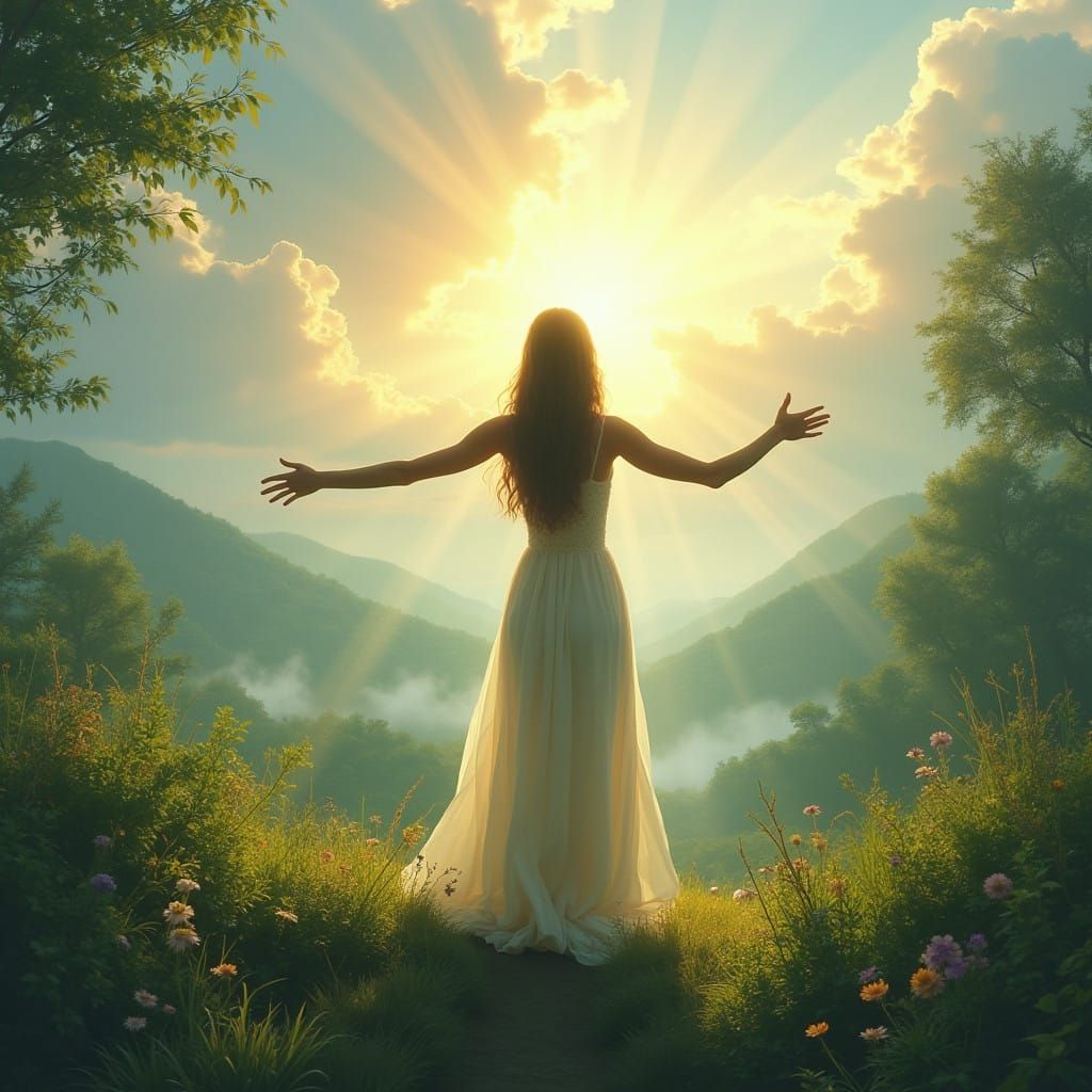 Woman in Harmony with Nature, Inspired by Dreamy Realism