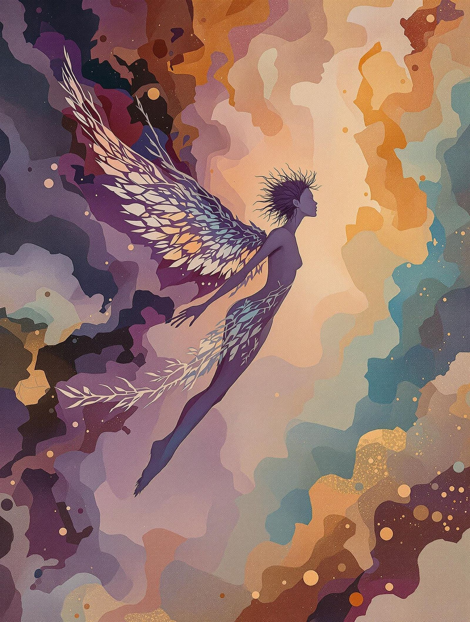 Surreal Figure Hovers at Reality's Edge in Gouache Painting