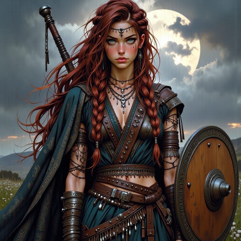 Viking Warrior with Enchanted Weapon: Digital Art