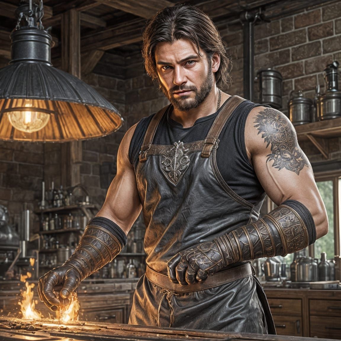 Brooding Blacksmith in a Fiery Forge