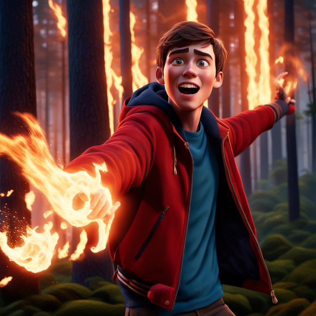 Boy Conjures Flames in Pixar-Inspired Fantasy Art