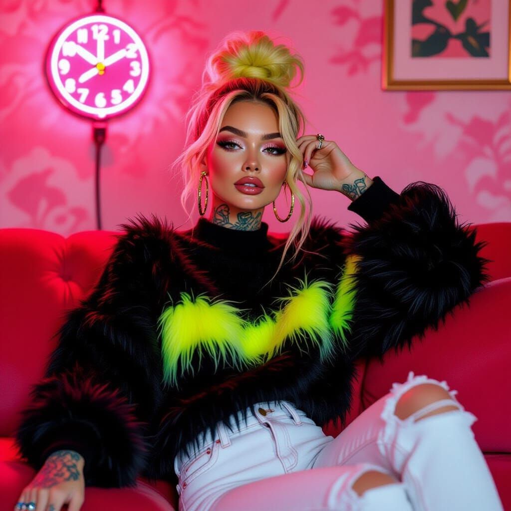 Dreamy Art Nouveau Woman on Red Sofa