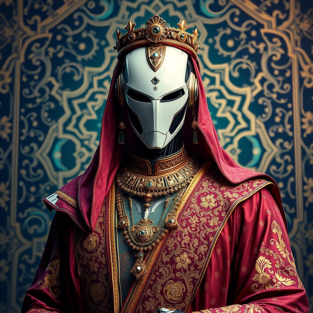 Majestic Robot in Opulent Middle Eastern Attire