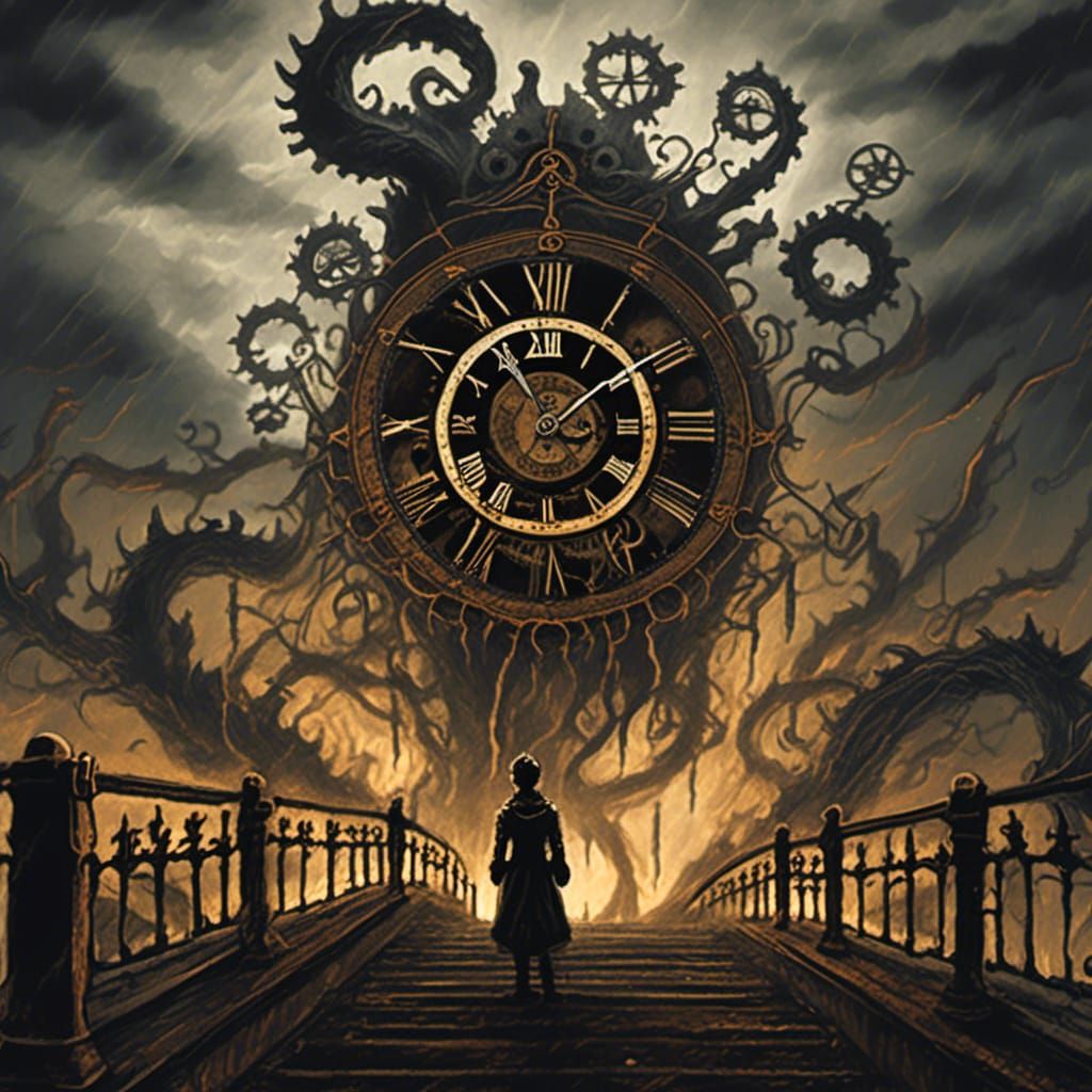 Demonic Clock Character in Dark Fantasy Illustration