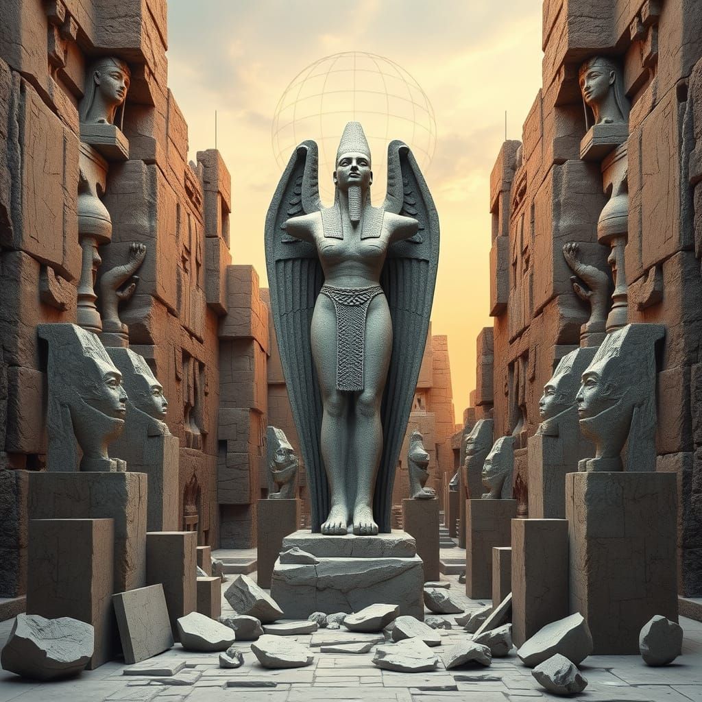 Ancient Egyptian Goddess Nuit in Brutalist Cubist Fusion