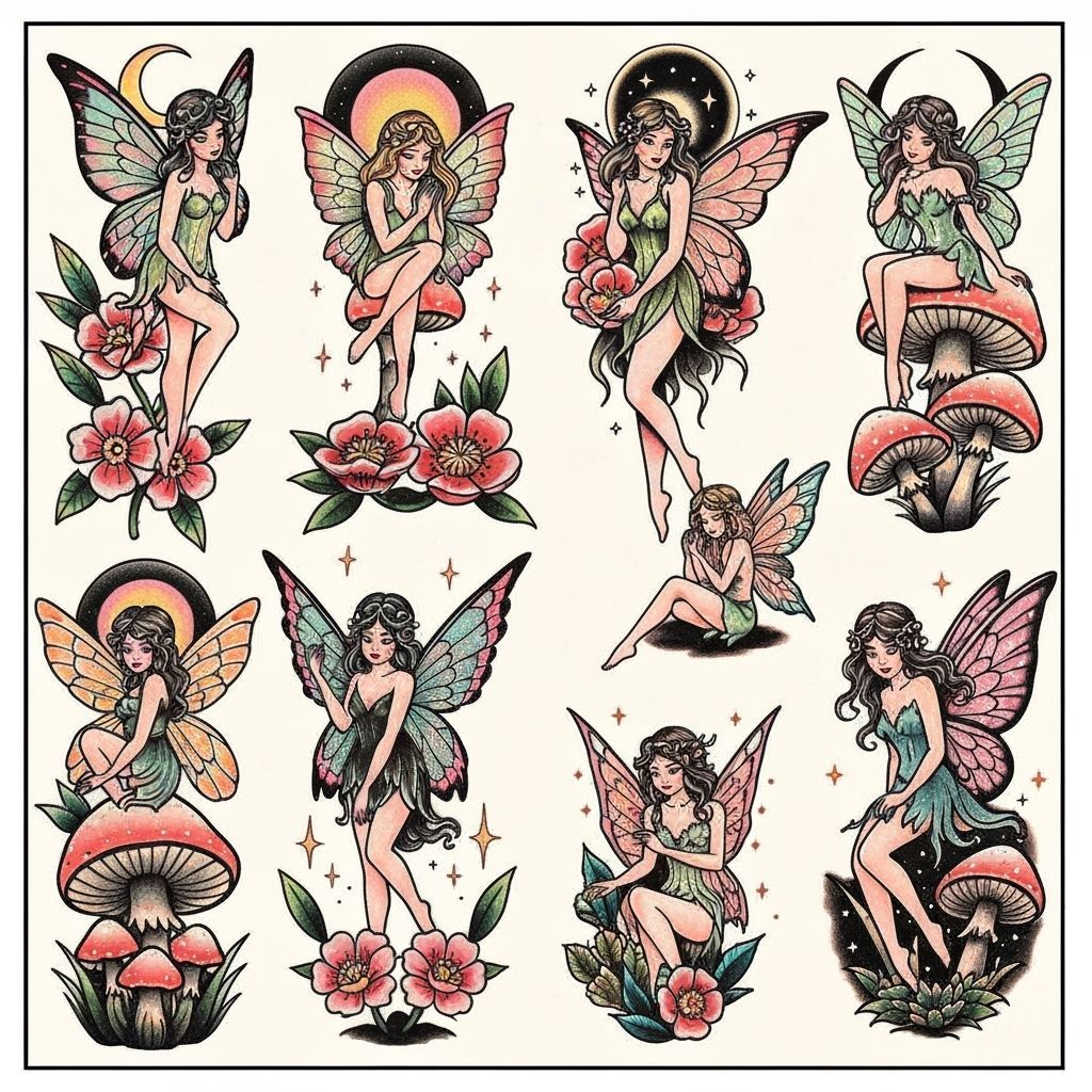 Enchanted Fairies Flash Tattoo Sheet