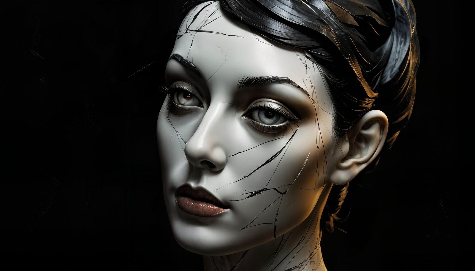 Elegant Horror: Photorealistic Marble Bust Portrait