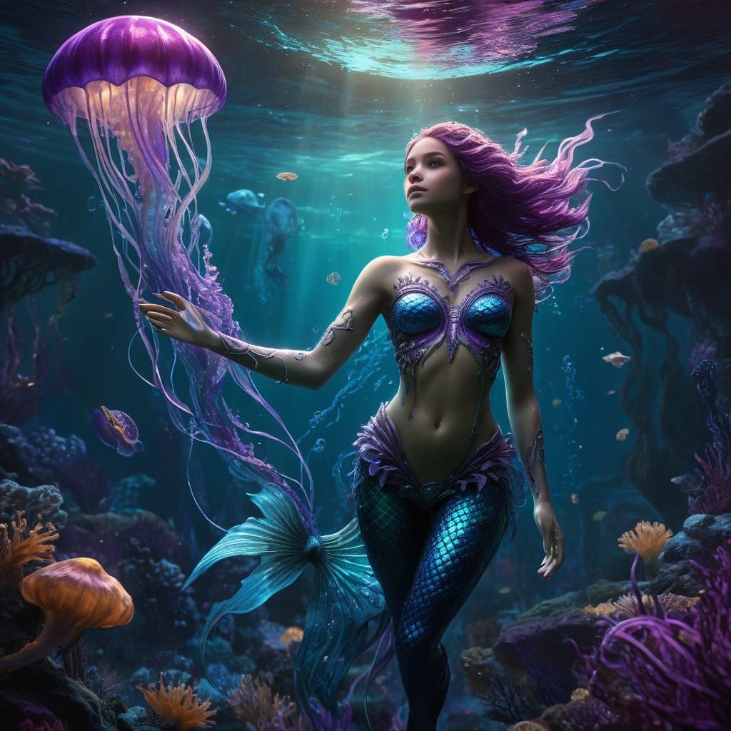 Mermaid and Jellyfish Fantasy Concept Art