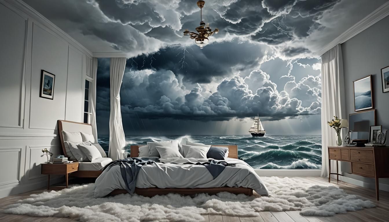 Surreal Seascape: Sailing Boat Crashes into Bedroom