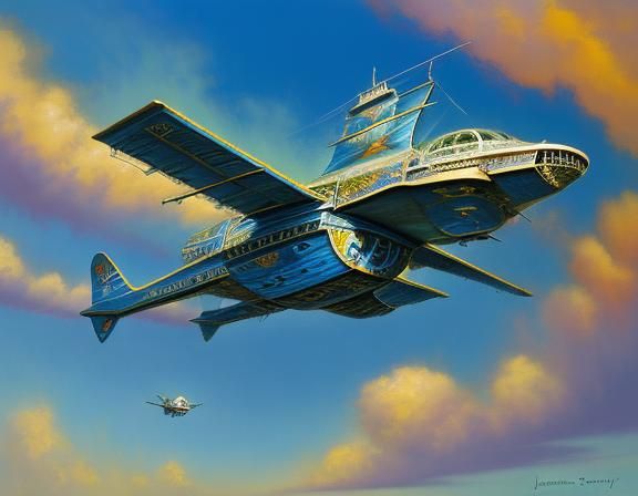 Surreal Flying House Oil Painting