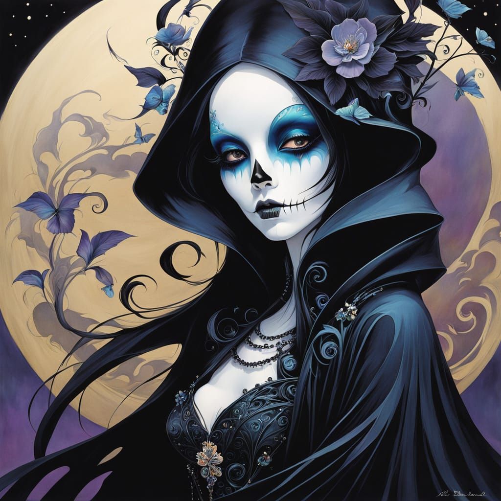 Tim Burton's woman portrait style