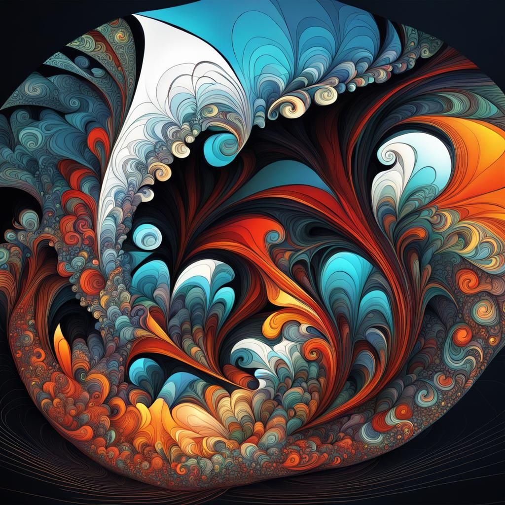 Abstract Vector Fractal with Zentangle Elements