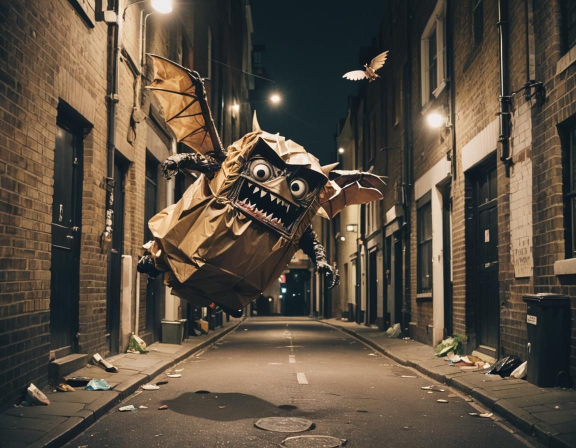 Garbage Monster Soars Through London Alleyway