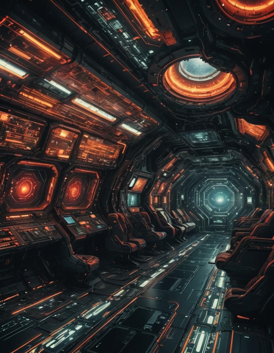 Dystopian Spaceship Cruising in Deep Space: Digital Matte Pa...