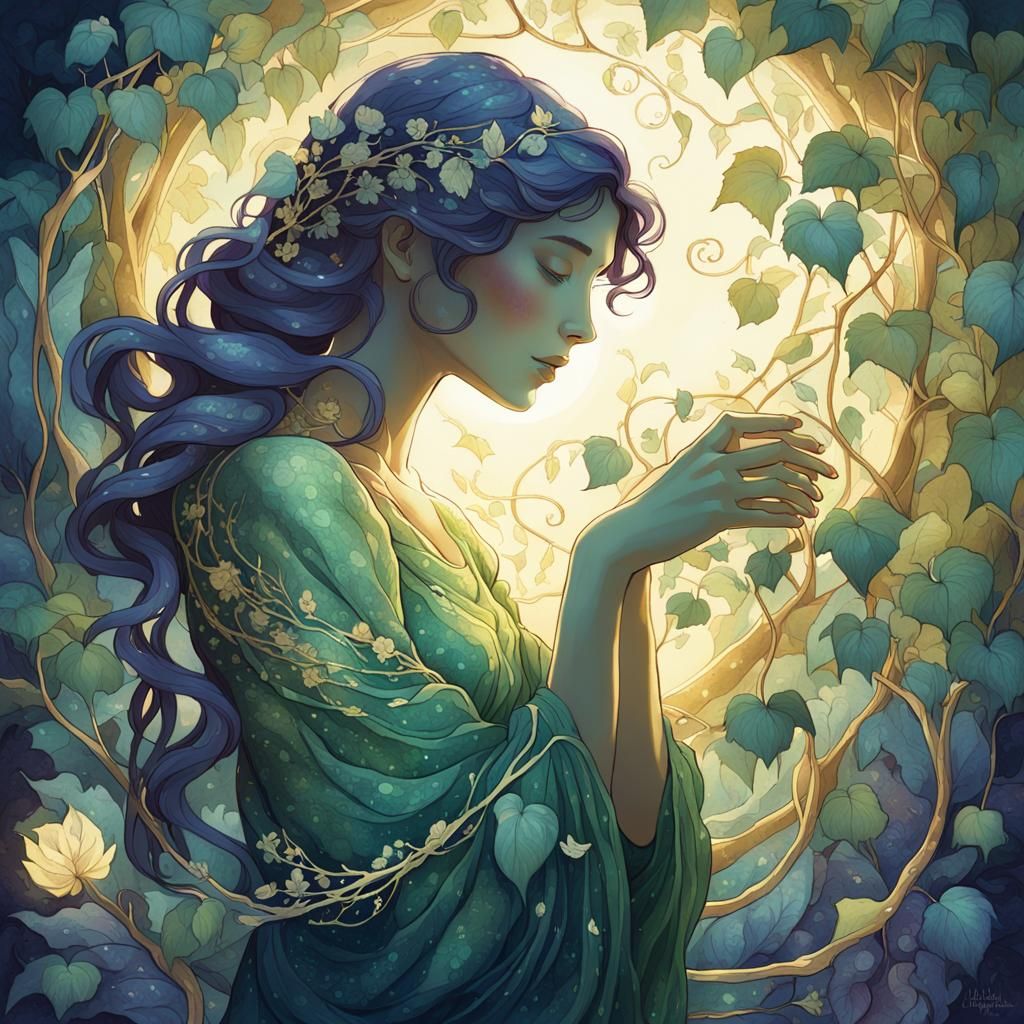 Whispers of Art Nouveau: Gentle Living Vine in Ethereal Glow