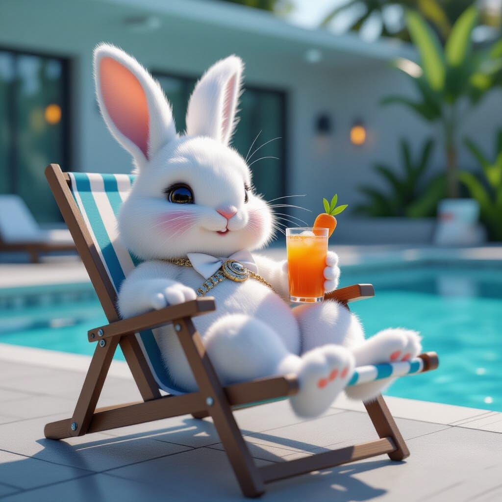 Futuristic Bunny Sipping Cocktail by the Pool