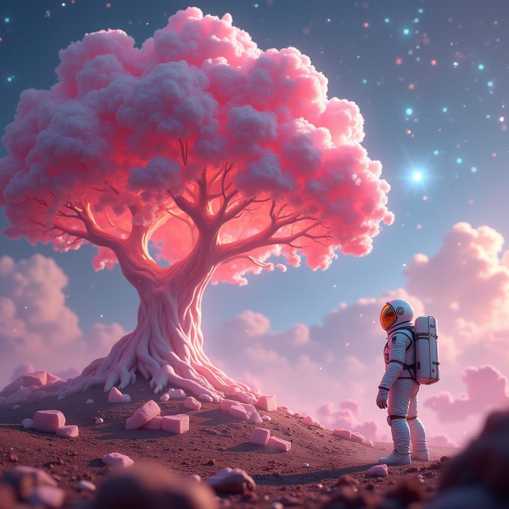 Astronaut Discovers Giant Candy Tree in Nebula