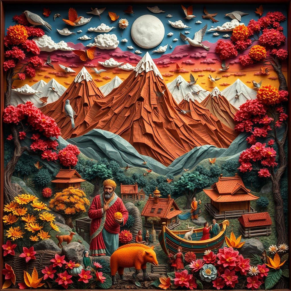 3D Origami Collage of Autumn Landscape