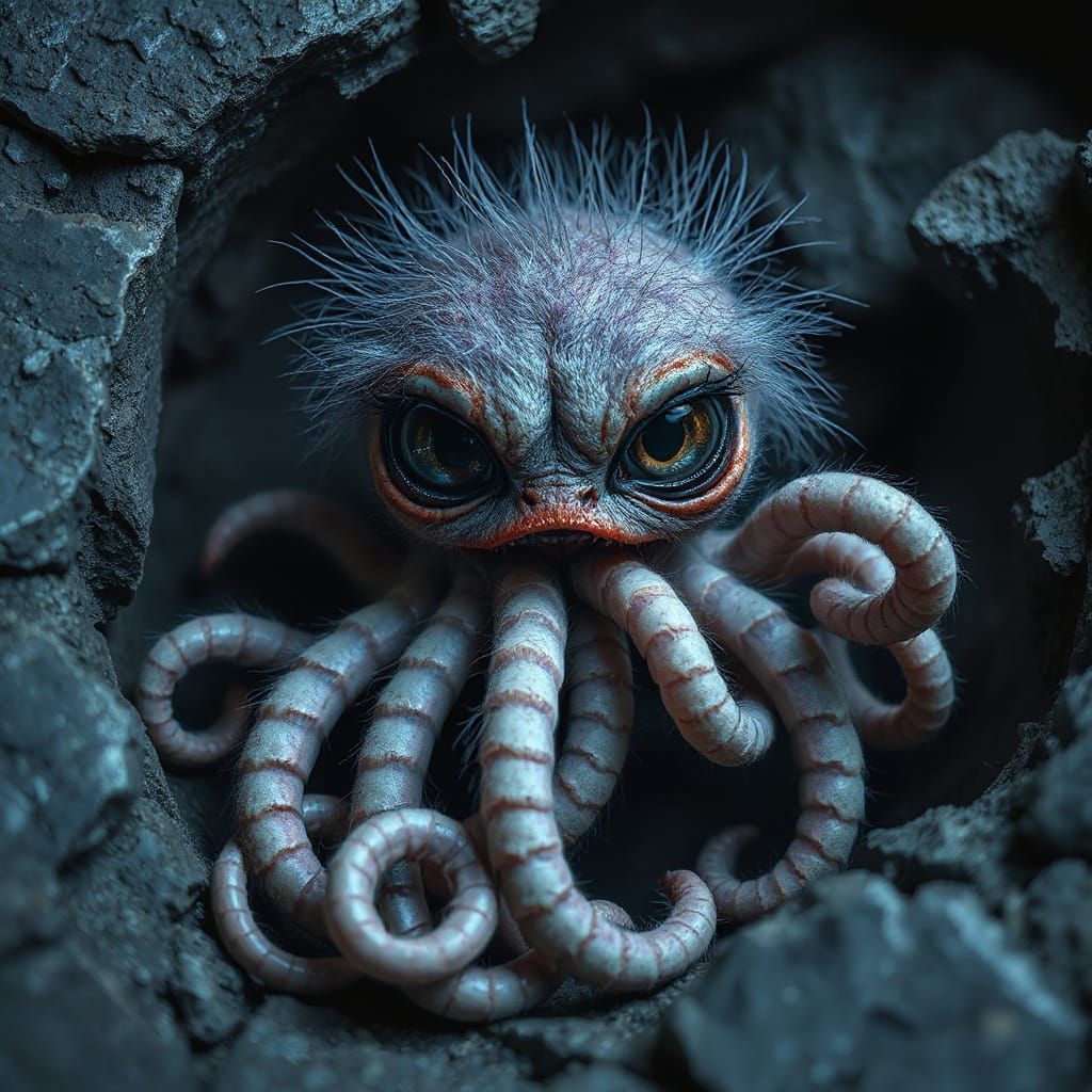 Creepy Cute Tentacled Creature in Grungy Style
