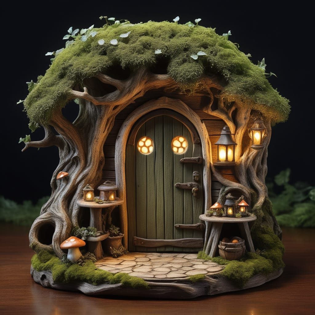Whimsical Treehouse Shop Scene in Photorealistic Style