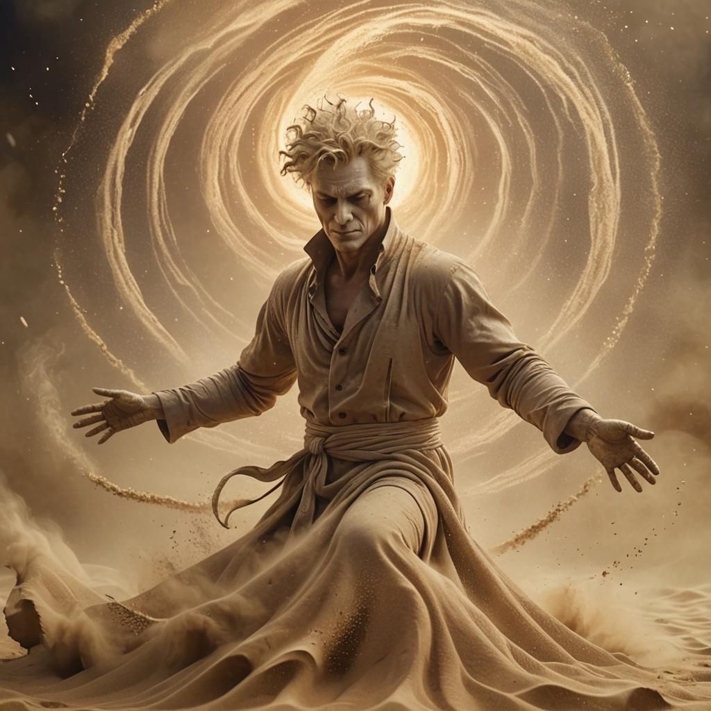 Sandman in Dreamlike Vortex of Golden Dust