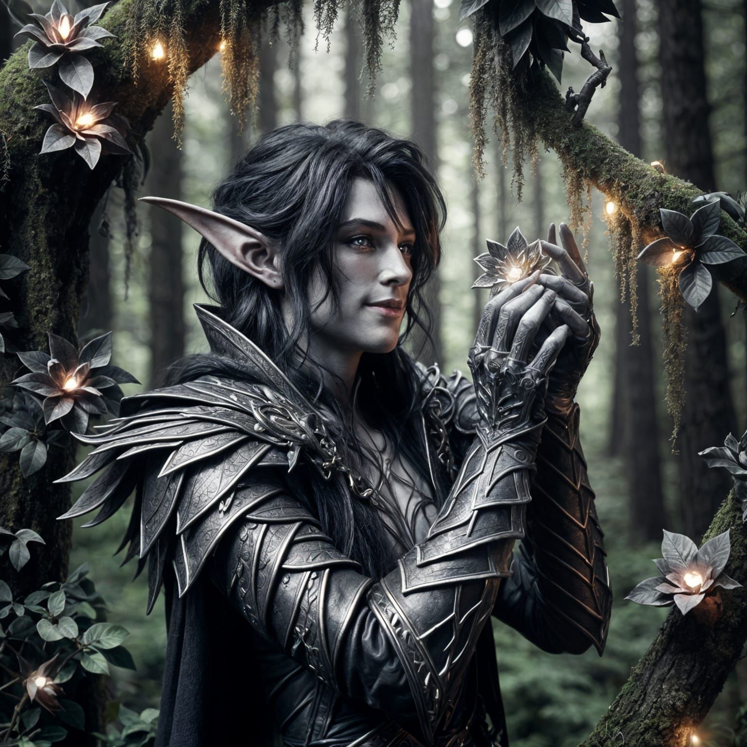 Drow Elf in Enchanted Forest